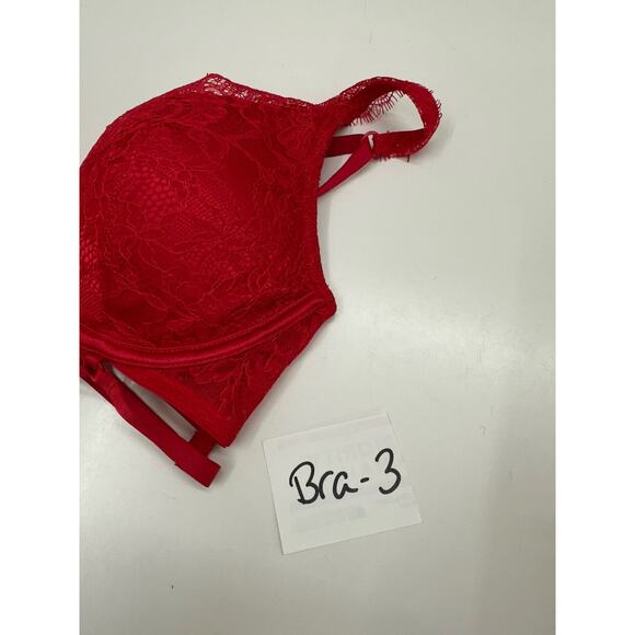 Victorias Secret Womens Bra 32D Very Sexy Lightly Lined Plunge Red Lacy Strappy - Picture 15 of 15